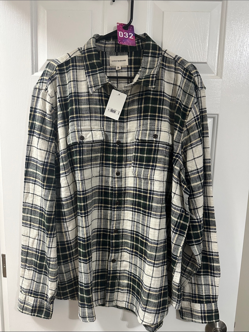 Lucky Brand Cream and Black Plaid Button-Up Shirt